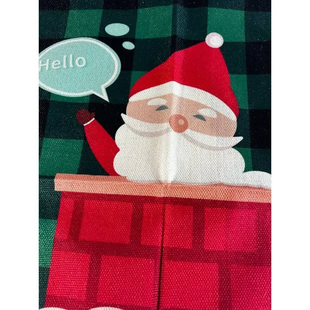 Christmas Pillow Cover Zipper Canvas Fabric Holiday Hello Santa Chimney NEW